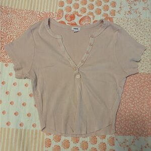 Garage pink crop top, henley shortsleeve top